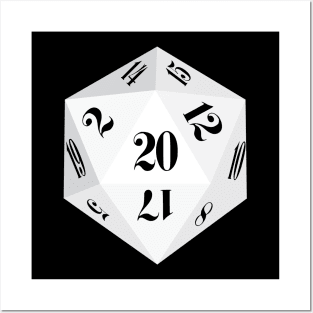 White 20-Sided Dice Design Posters and Art